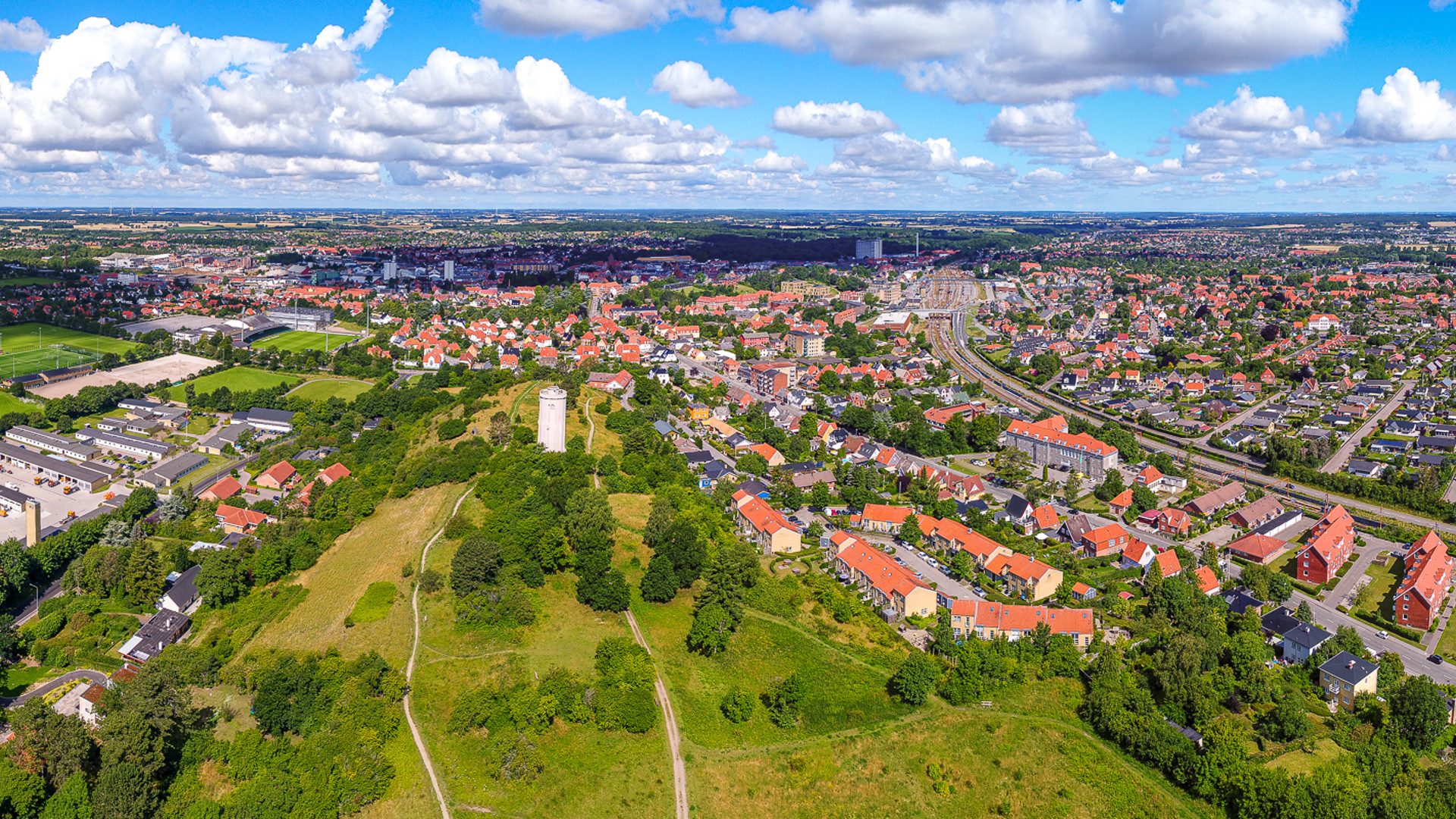 Et vu ud over Næstved fra luften
